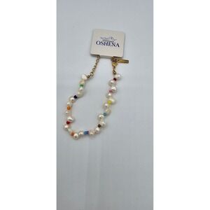 Oshena Riviera Candy Pearl Beaded Bracelet Womens OS White Baroque Coastal Gold